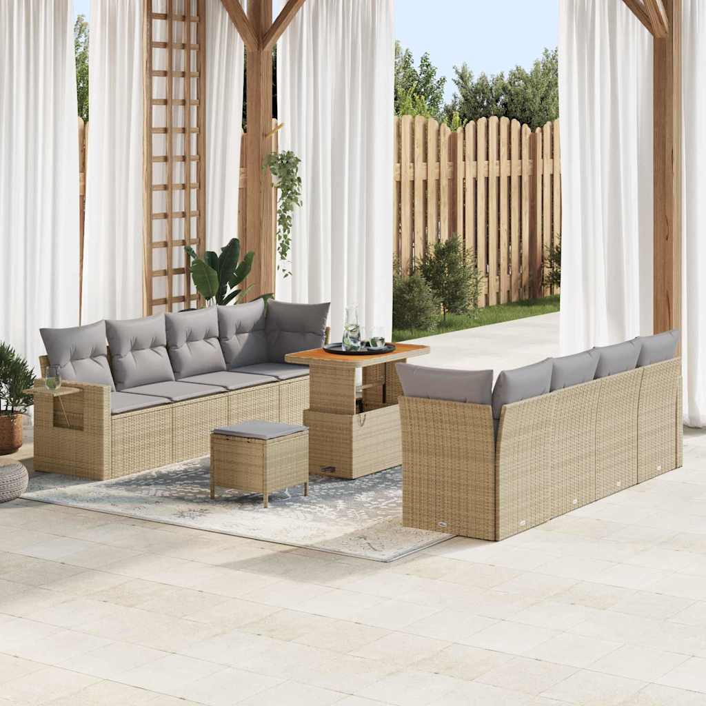 Set Divano da Giardino con cuscino 11 pcs Beige Poly Rattan