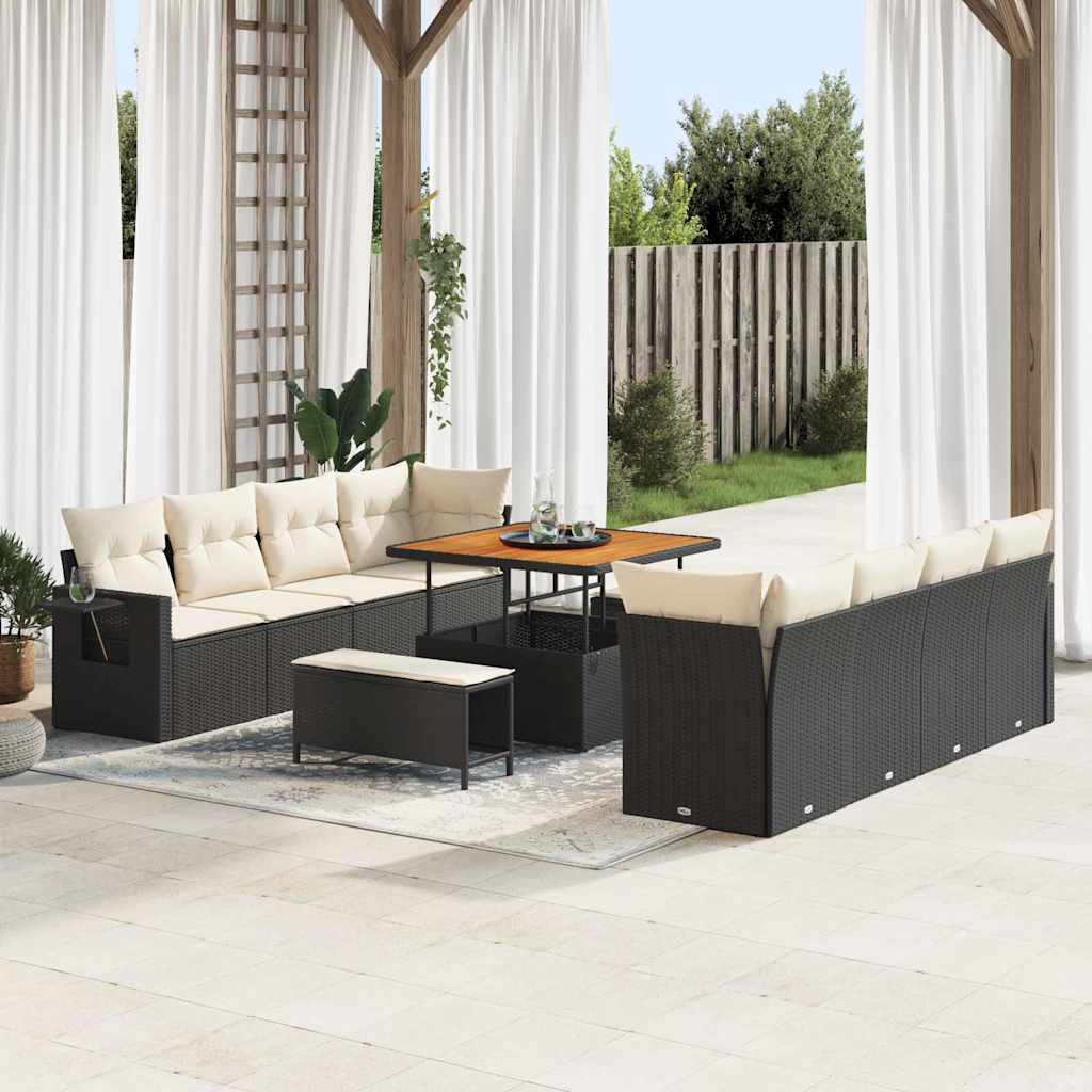 Set Divano da Giardino 11 pcs Nero Poly Rattan