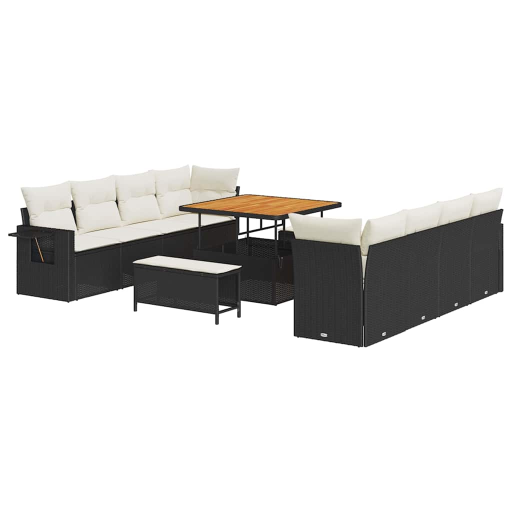 Set Divano da Giardino 11 pcs Nero Poly Rattan