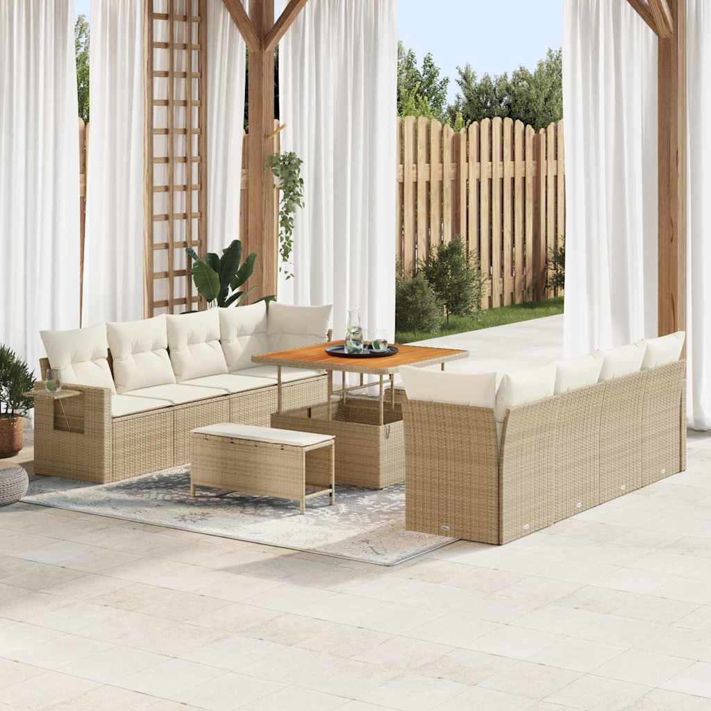 Set Divano da Giardino 11 pcs Beige Poly Rattan