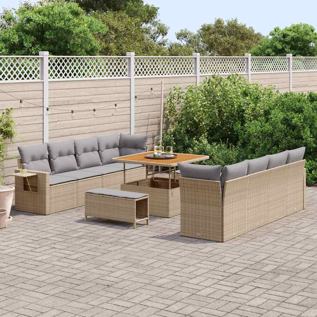 Set Divano da Giardino con cuscino 11 pcs Beige Poly Rattan