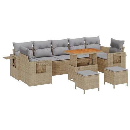 Set Divano da Giardino con cuscino 10 pcs Beige polyrattan