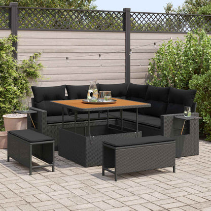 Set Divano da Giardino con cuscino 8 pcs Nero polyrattan