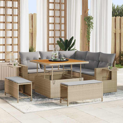 Set Divano da Giardino con cuscino 8 pcs Beige polyrattan