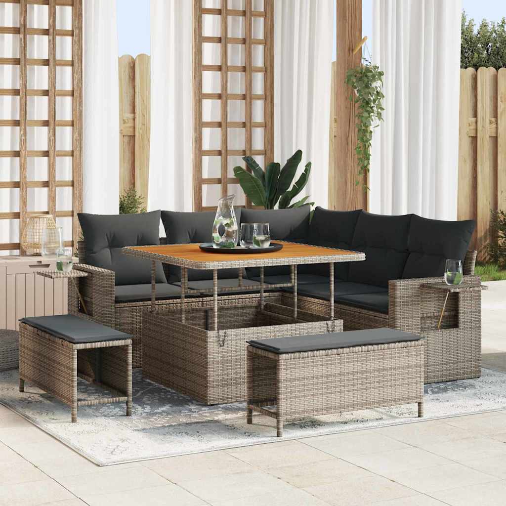Set Divano da Giardino con cuscino 8 pcs Grigio polyrattan