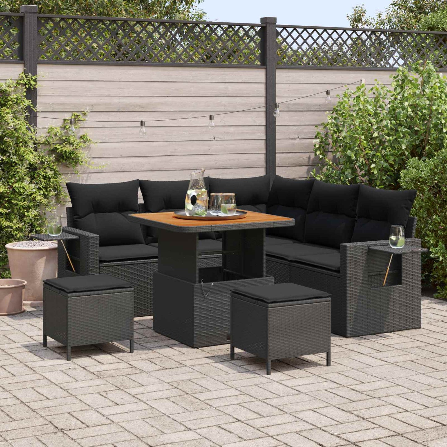 Set Divano da Giardino con cuscino 8 pcs Nero polyrattan