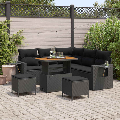 Set Divano da Giardino con cuscino 8 pcs Nero polyrattan