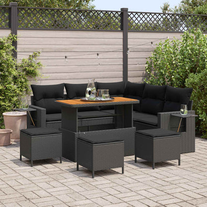 Set Divano da Giardino con cuscino 9 pcs Nero polyrattan