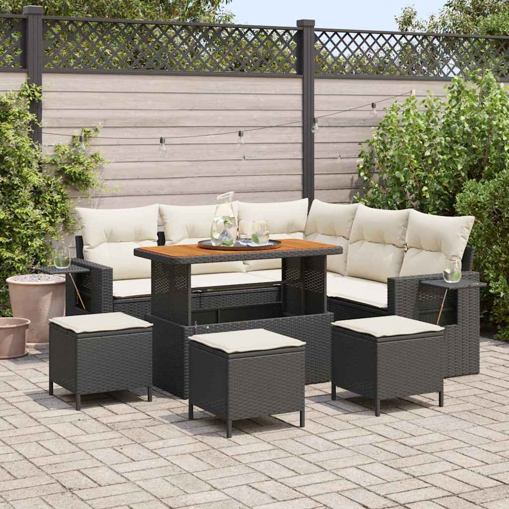 Set Divano da Giardino con cuscino 9 pcs Nero polyrattan