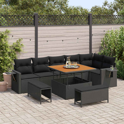 Set Divano da Giardino 9 pcs Nero polyrattan
