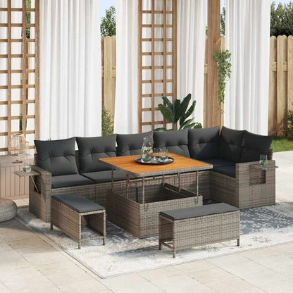 Set Divano da Giardino 9 pcs Grigio polyrattan