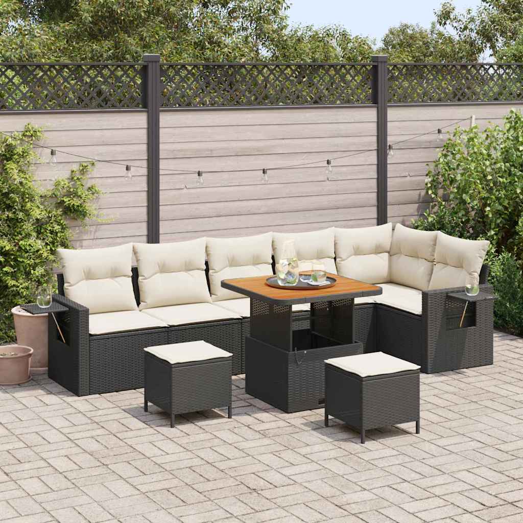 Set Divano da Giardino 9 pcs Nero polyrattan