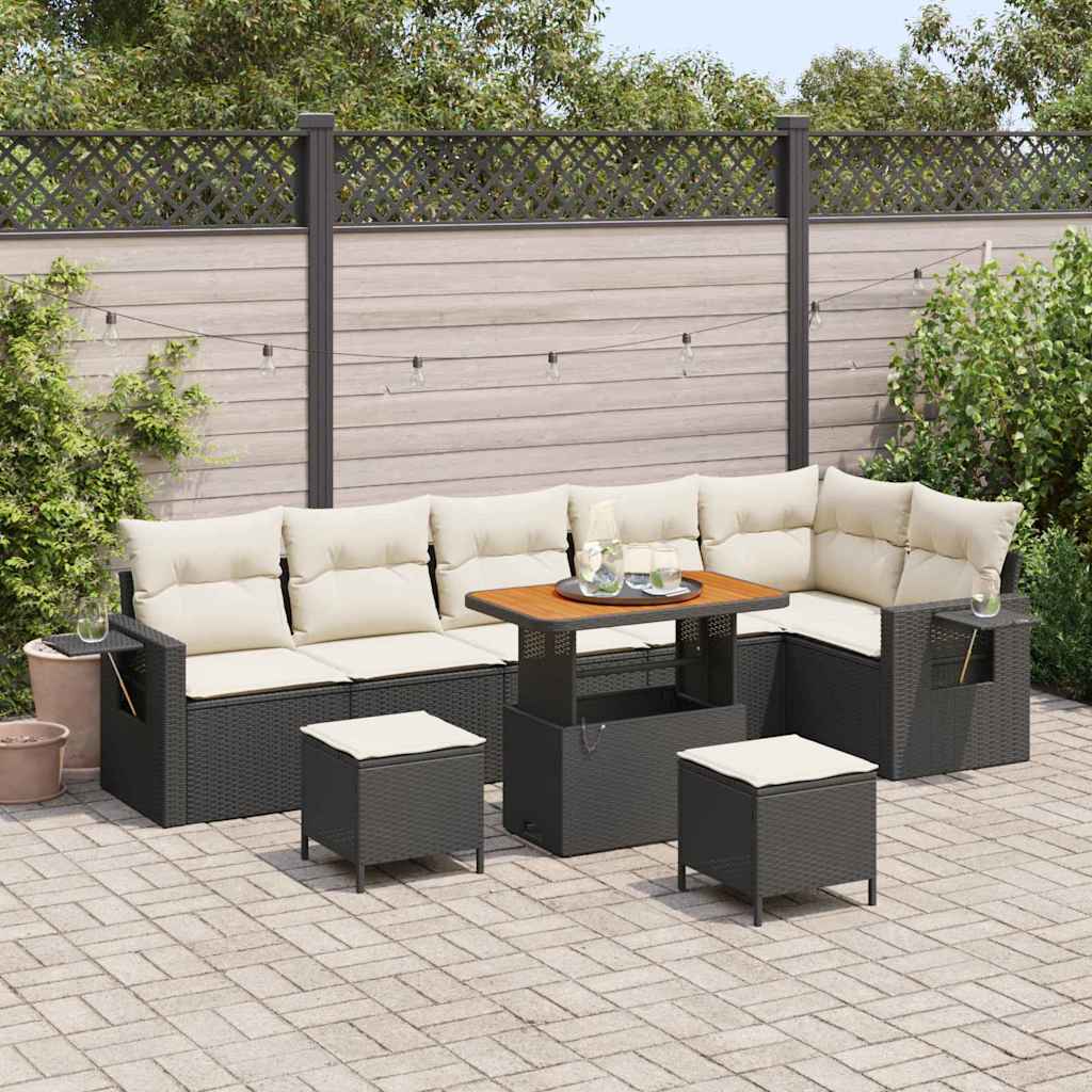 Set Divano da Giardino 9 pcs Nero polyrattan