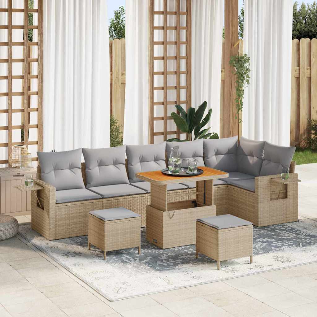 Set Divano da Giardino 9 pcs Beige polyrattan