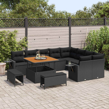 Set Divano da Giardino 12 pcs Nero polyrattan