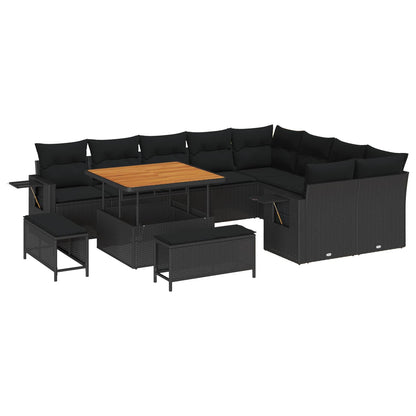 Set Divano da Giardino 12 pcs Nero polyrattan