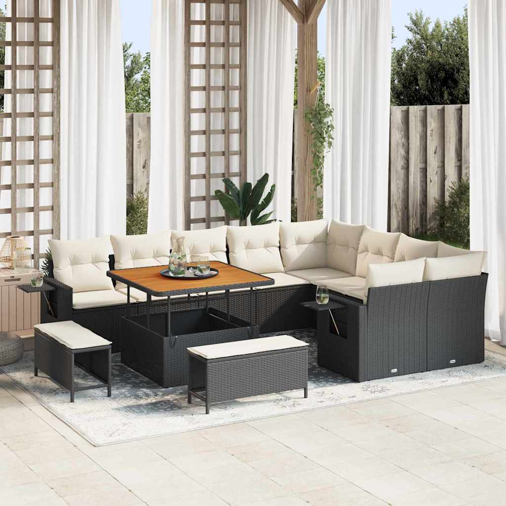Set Divano da Giardino 12 pcs Nero polyrattan