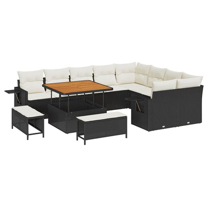 Set Divano da Giardino 12 pcs Nero polyrattan