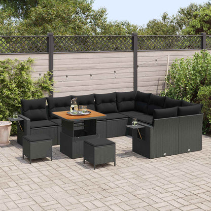 Set Divano da Giardino 12 pcs Nero polyrattan