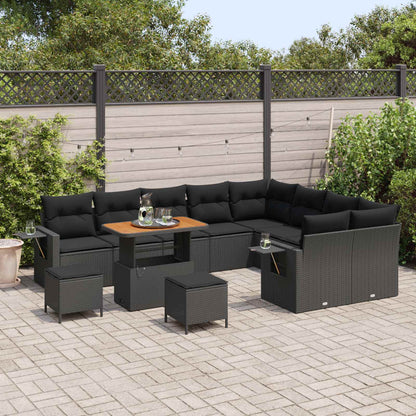 Set Divano da Giardino 12 pcs Nero polyrattan
