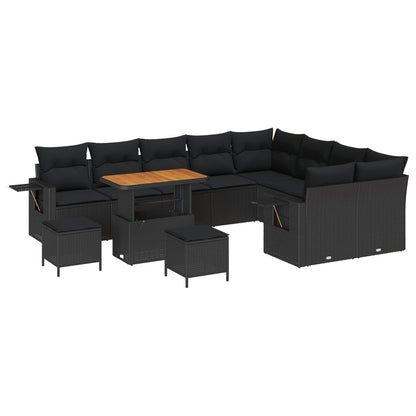 Set Divano da Giardino 12 pcs Nero polyrattan