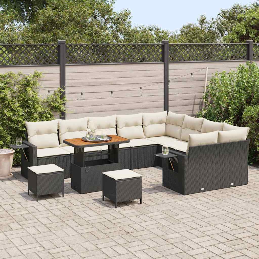 Set Divano da Giardino 12 pcs Nero polyrattan