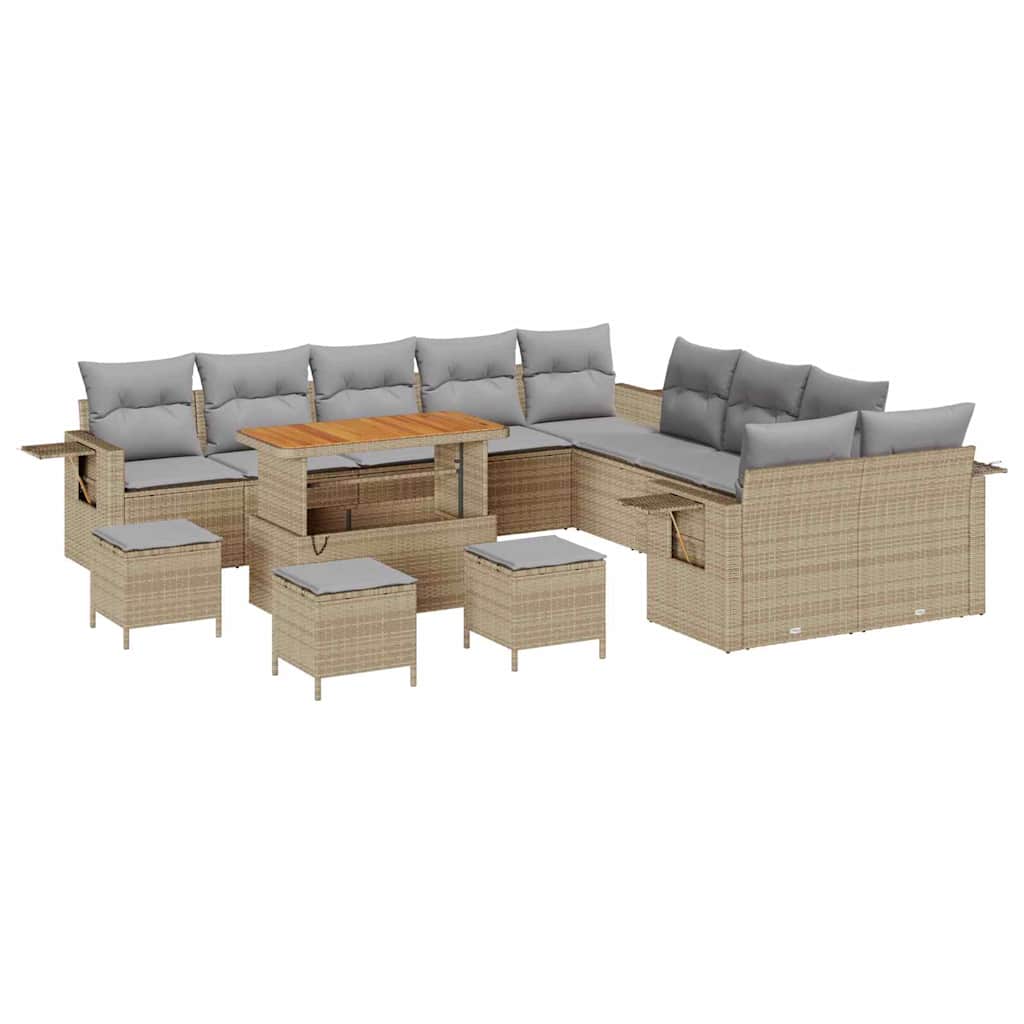 Set Divano da Giardino 14 pcs Beige polyrattan