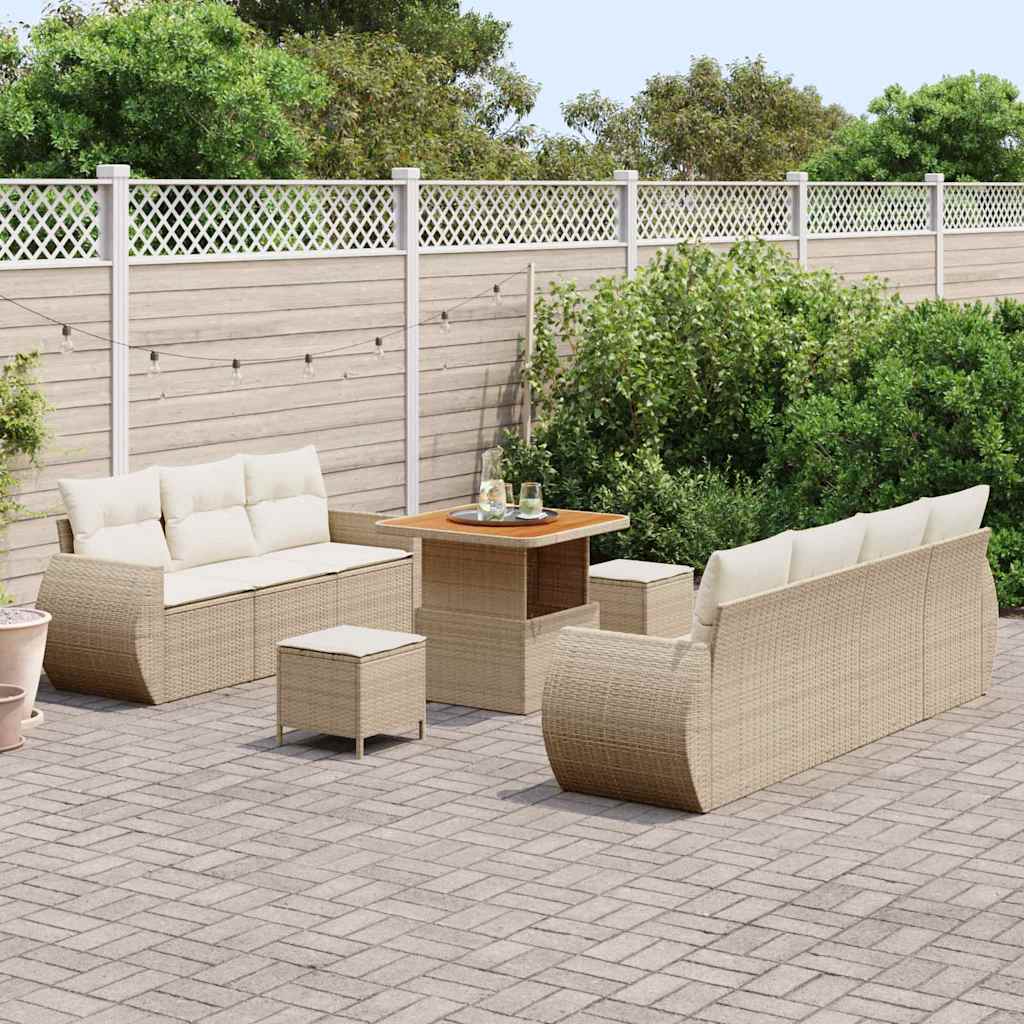 Set Divano da Giardino con cuscino 10 pcs Beige polyrattan