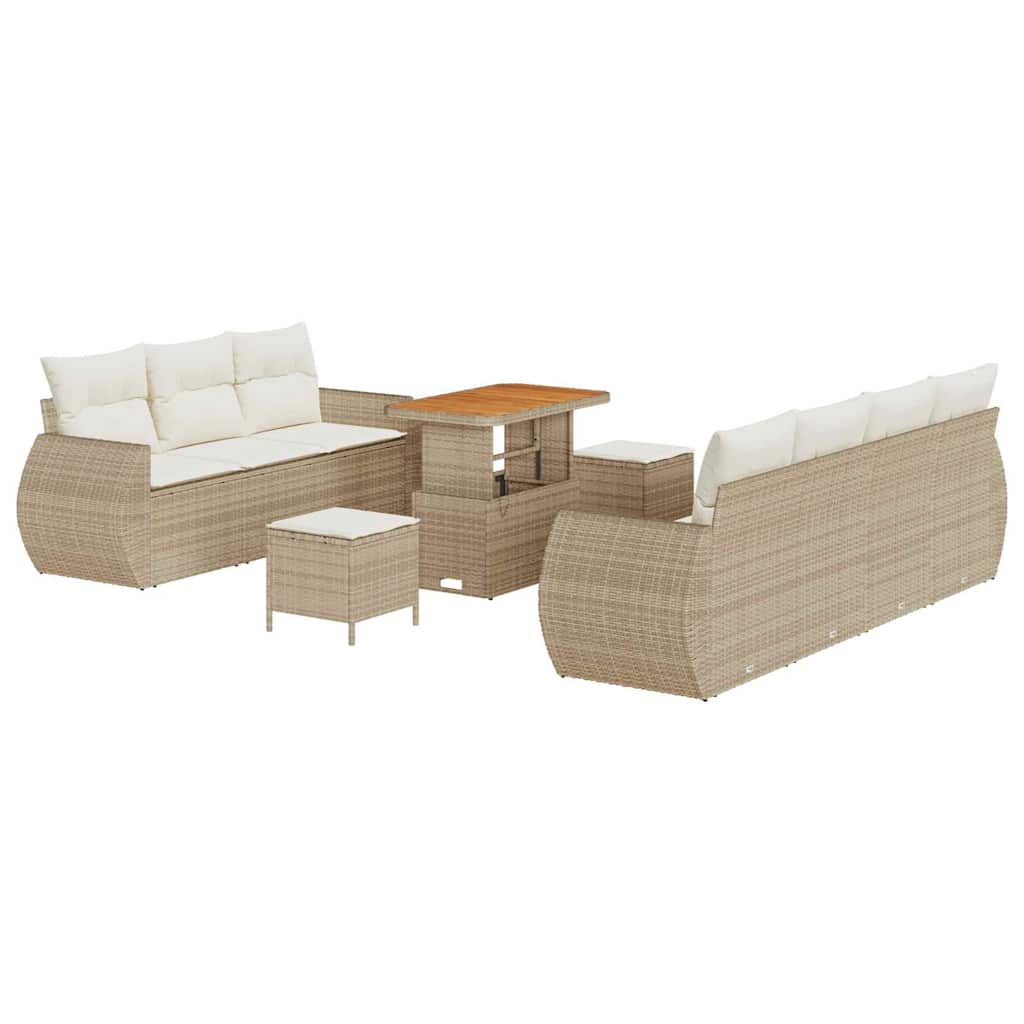 Set Divano da Giardino con cuscino 10 pcs Beige polyrattan