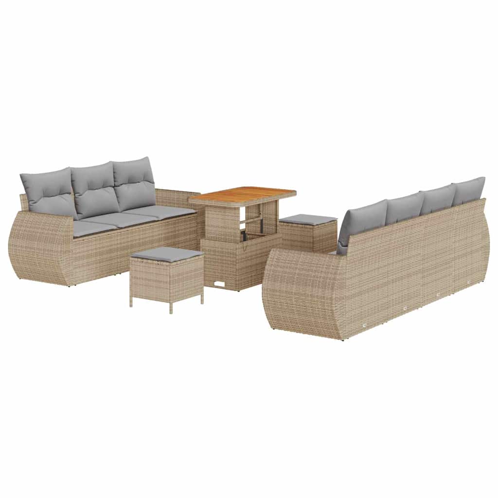 Set Divano da Giardino con cuscino 10 pcs Beige polyrattan