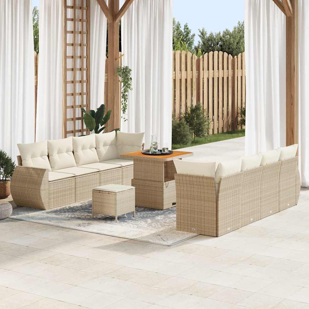 Set Divano da Giardino con cuscino 11 pcs Beige polyrattan