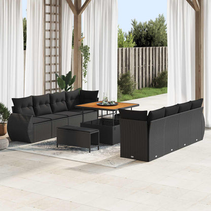 Set Divano da Giardino con cuscino 11 pcs Nero polyrattan
