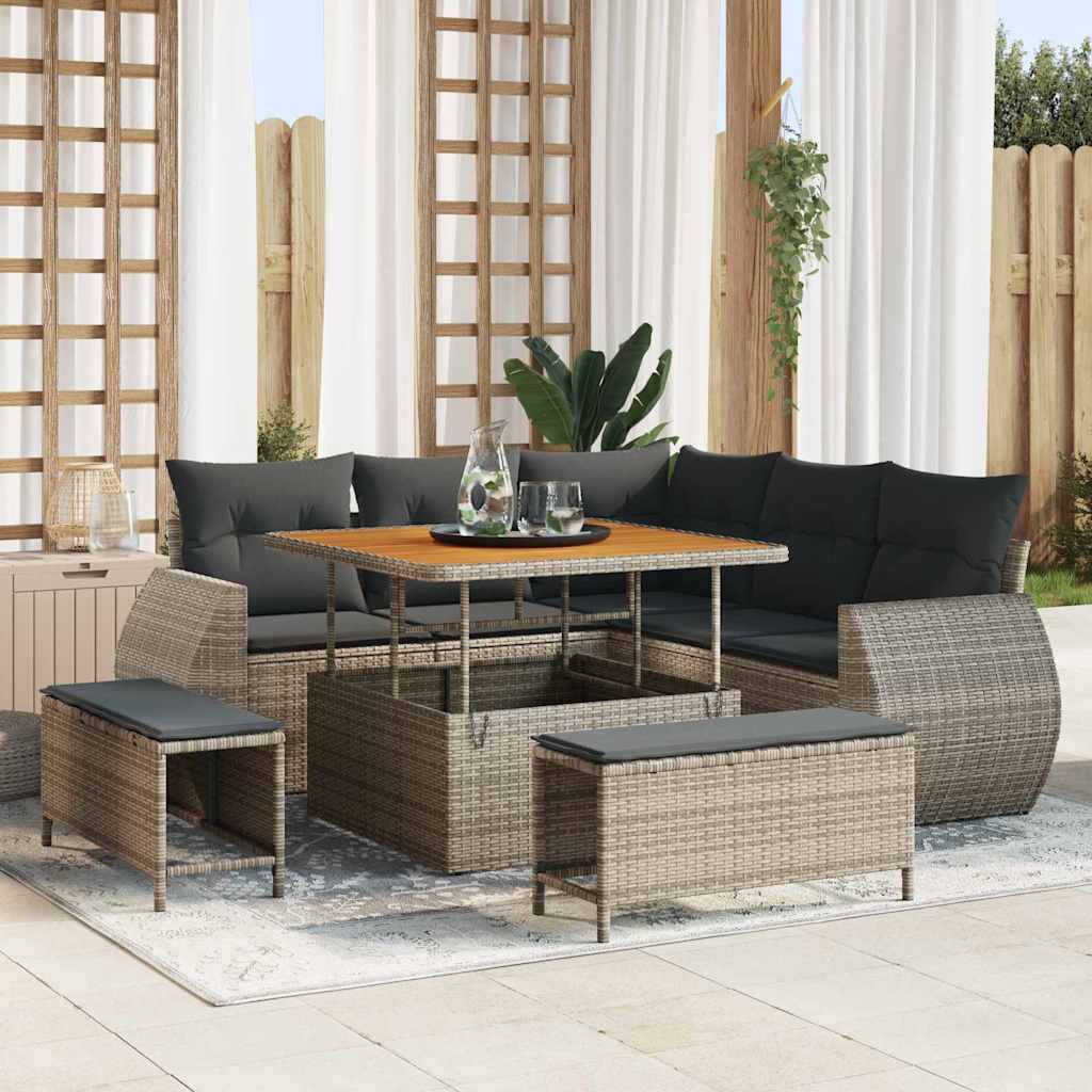 Set Divano da Giardino 8 pcs Grigio polyrattan