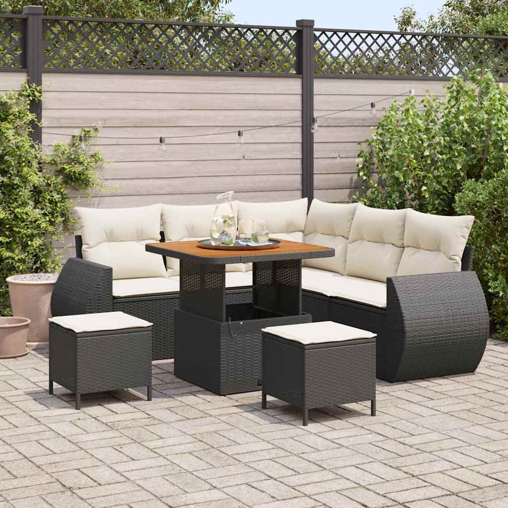 Set Divano da Giardino 8 pcs Nero polyrattan