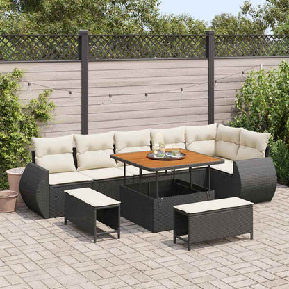 Set Divano da Giardino 9 pcs Nero polyrattan