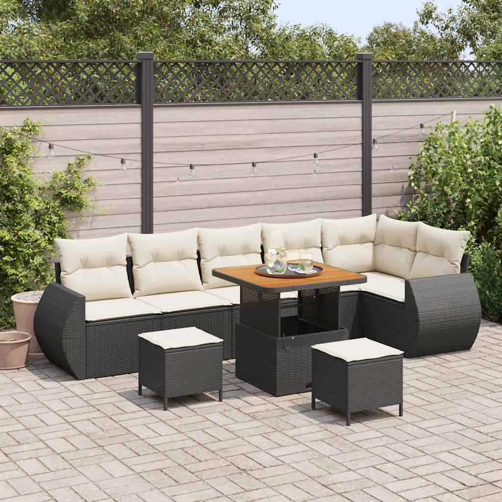 Set Divano da Giardino 9 pcs Nero polyrattan