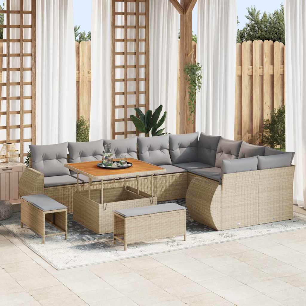 Set Divano da Giardino 12 pcs Beige polyrattan