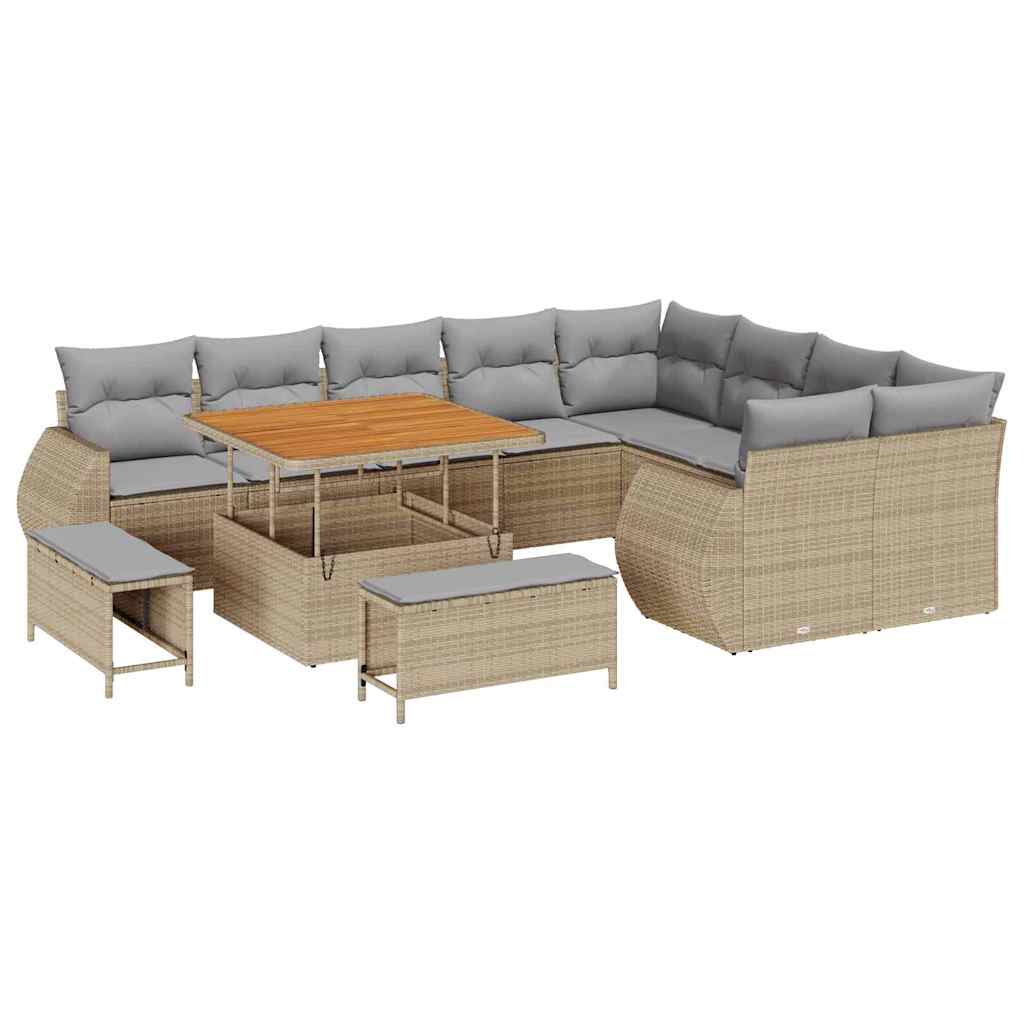 Set Divano da Giardino 12 pcs Beige polyrattan