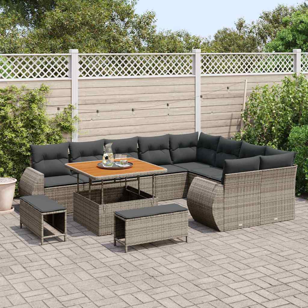 Set Divano da Giardino 12 pcs Grigio polyrattan