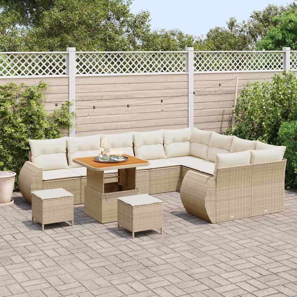 Set Divano da Giardino 12 pcs Beige polyrattan