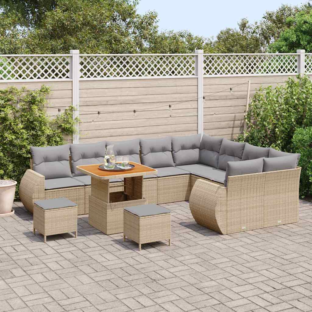 Set Divano da Giardino 12 pcs Beige polyrattan