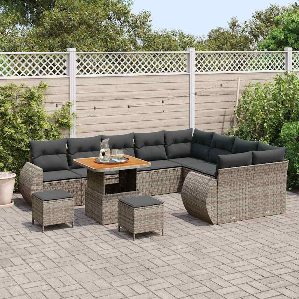 Set Divano da Giardino 12 pcs Grigio polyrattan