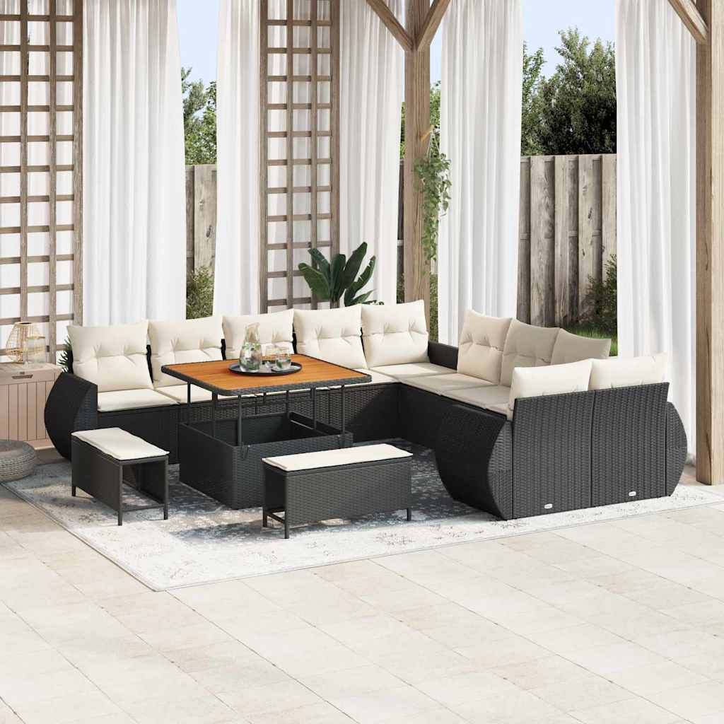 Set Divano da Giardino 13 pcs Nero polyrattan