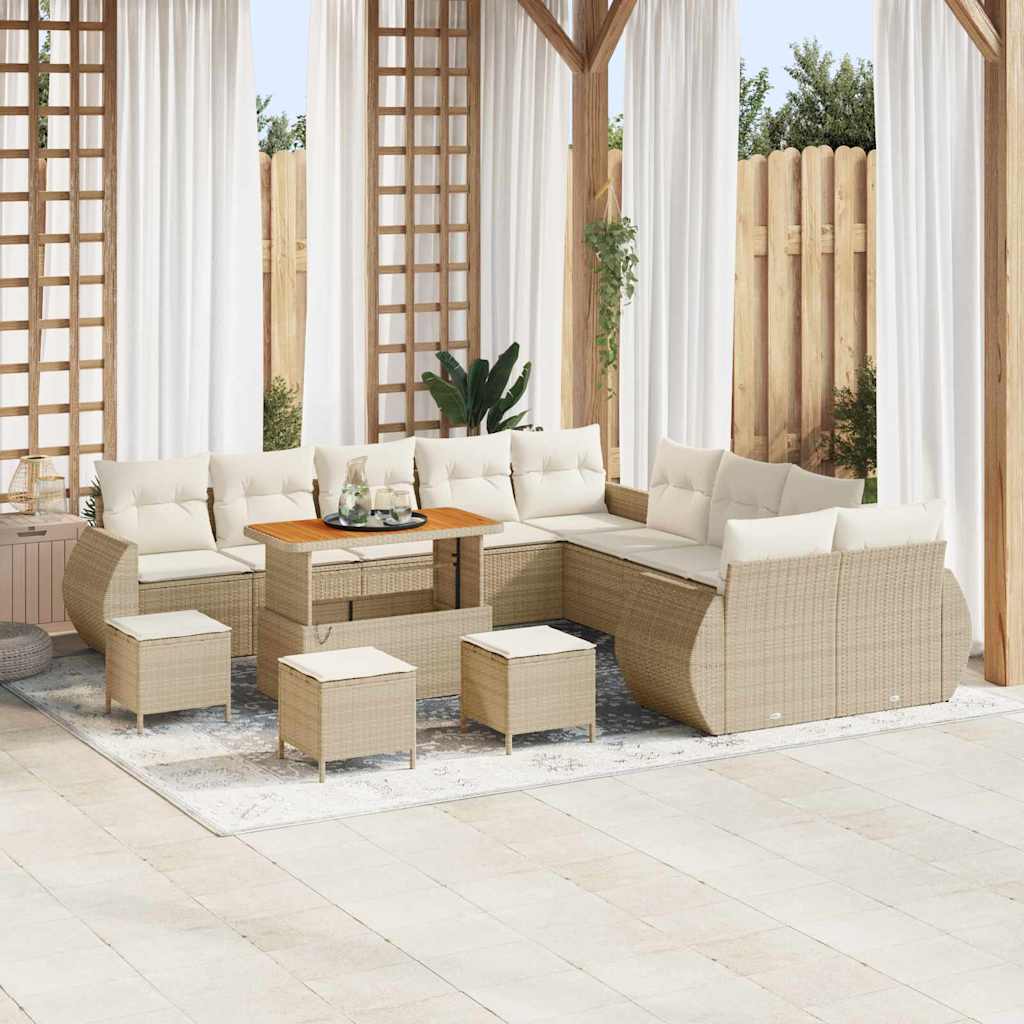 Set Divano da Giardino 14 pcs Beige polyrattan