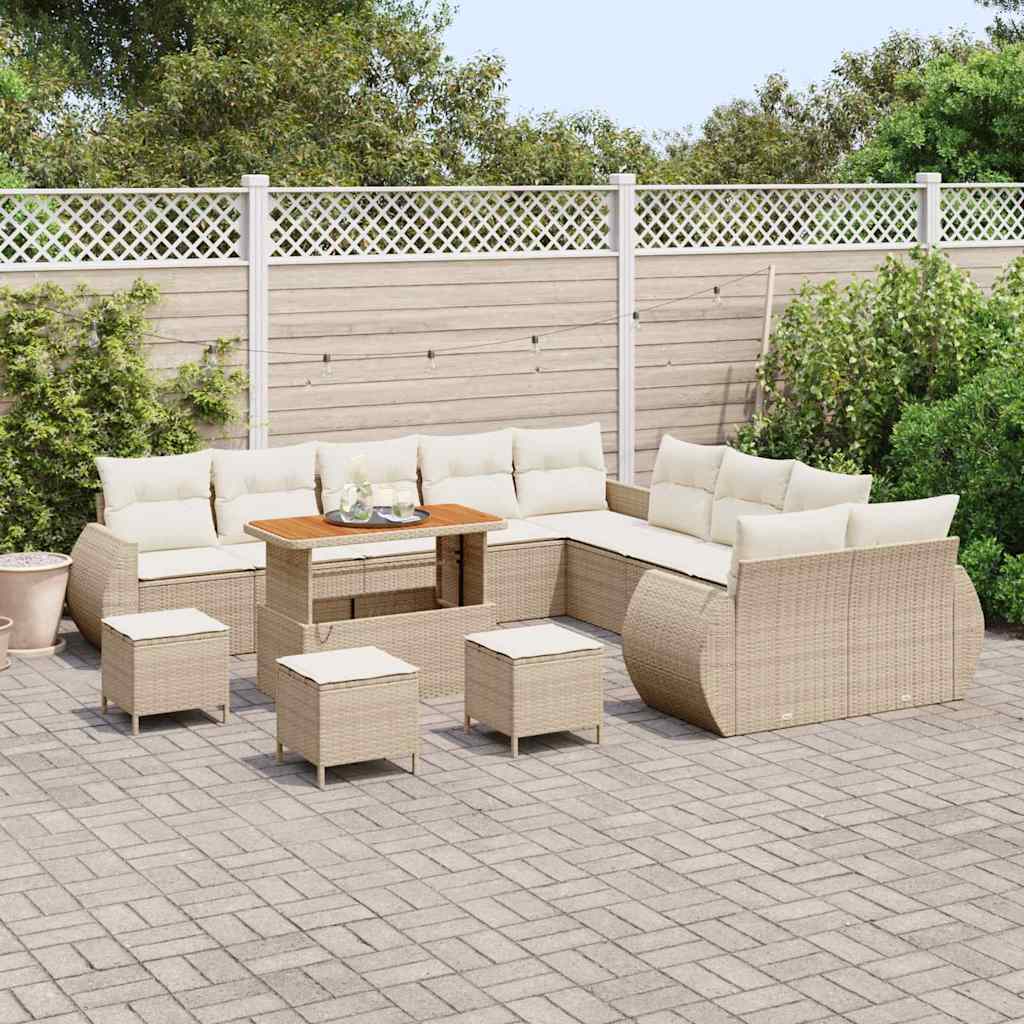 Set Divano da Giardino 14 pcs Beige polyrattan