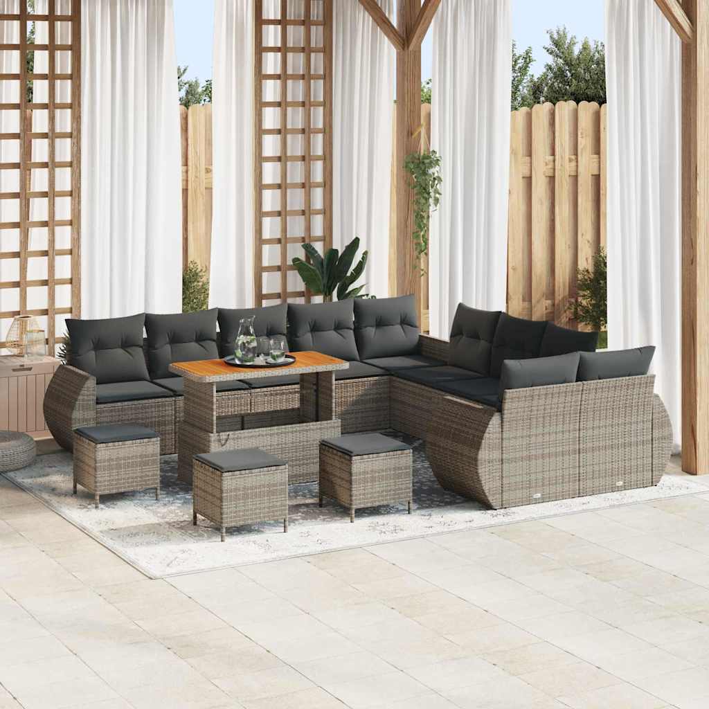 Set Divano da Giardino 14 pcs Grigio polyrattan