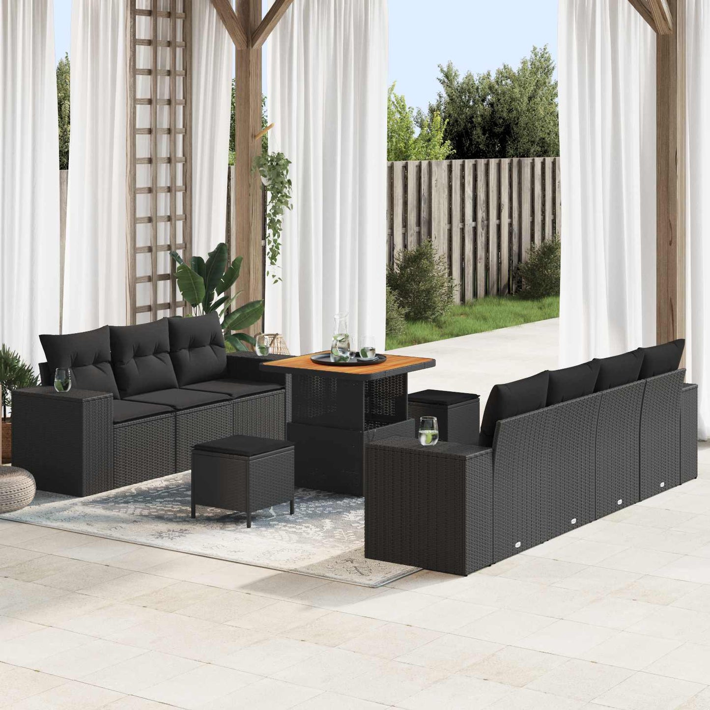 Set Divano da Giardino 10 pcs Nero polyrattan