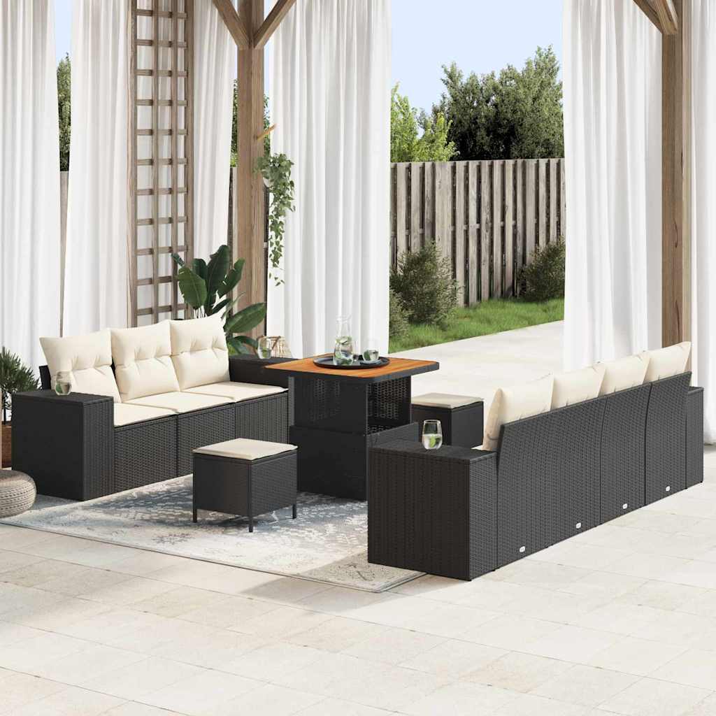 Set Divano da Giardino 10 pcs Nero polyrattan