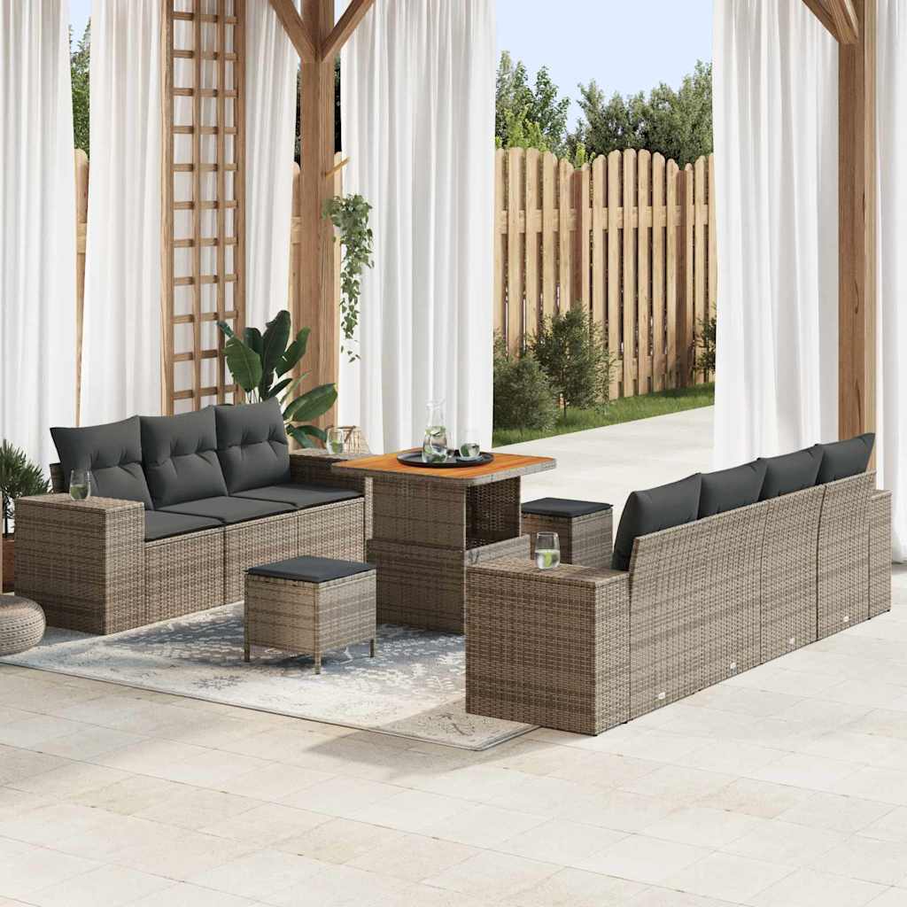 Set Divano da Giardino 10 pcs Grigio polyrattan