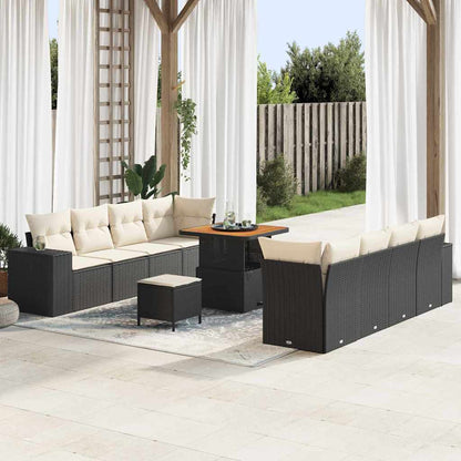 Set Divano da Giardino con cuscino 11 pcs Nero polyrattan